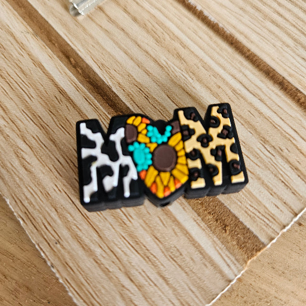 Mom silicone focal bead, multi colored