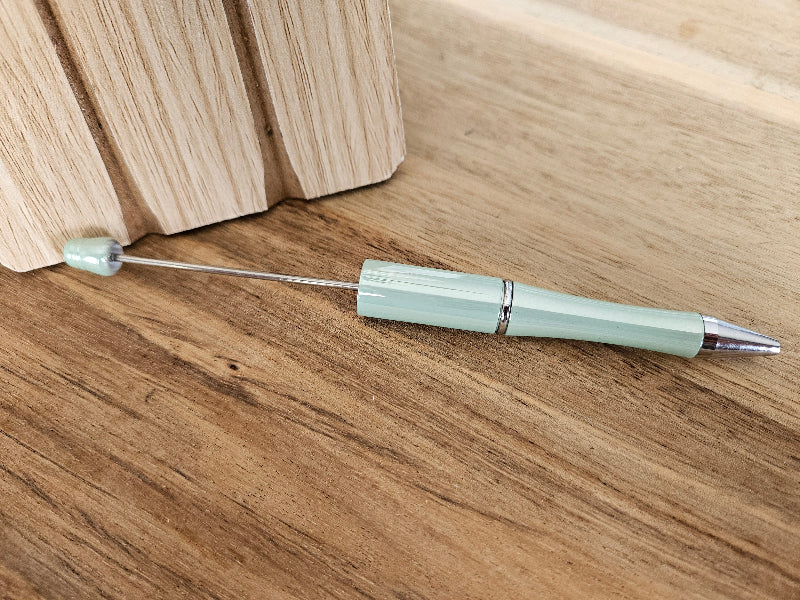 Beadable plastic pen with black ink, color shiny sage