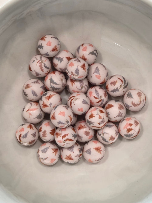 15mm Boho Trees printed silicone bead