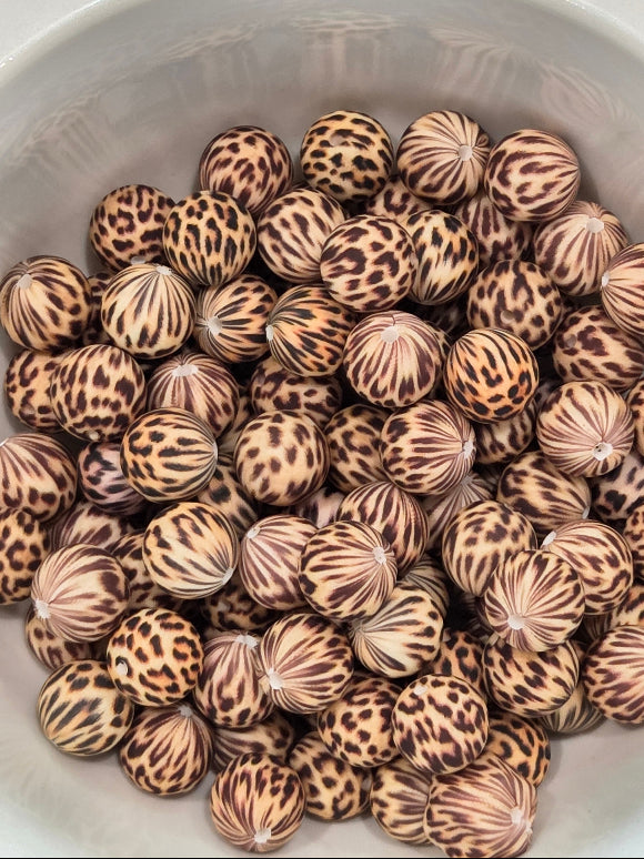 15mm Cheetah printed silicone bead
