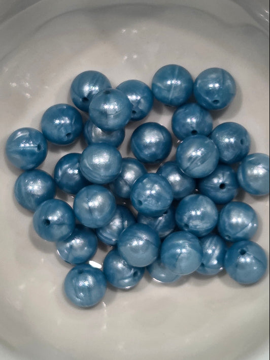 15mm Round Sky Blue Opal colored silicone bead