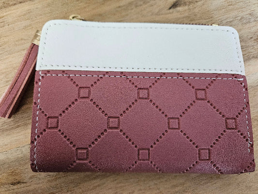 Bifold wallet with zipper, color ash rose and white