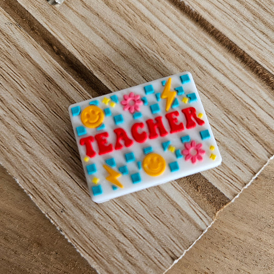 Teacher Silicone focal bead, multi colored