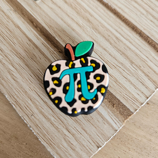 Math Teacher apple shaped leopard print bead with Pi symbol