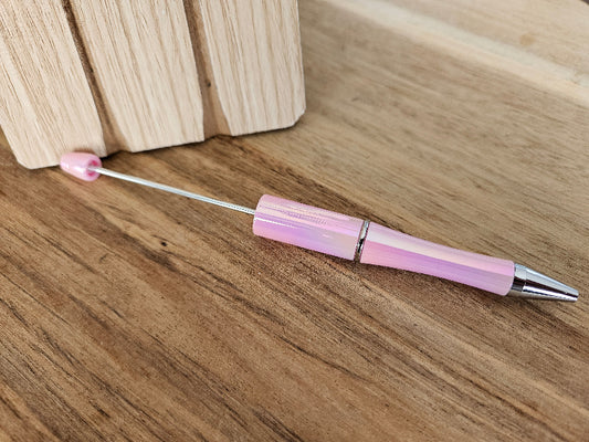Beadable plastic pen with black ink, color Pink Opal