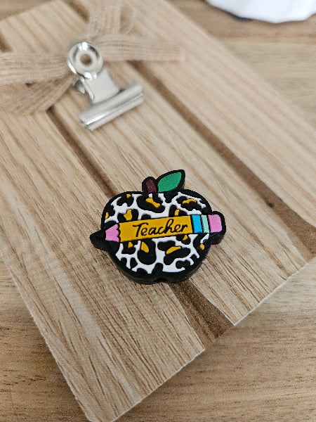 Leopard print apple shaped teacher silicone bead